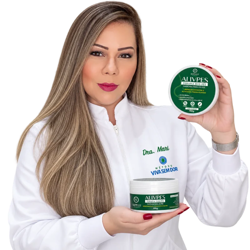 Dra. Mari Rabello segurando os potes de ALIVPES